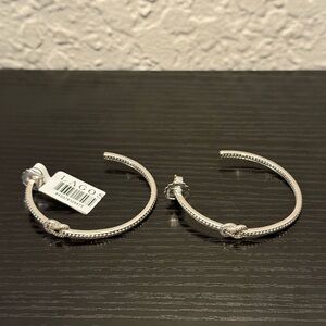 Lagos Newport Sterling Silver 18K Gold Knot Diamond Hoop Earrings NWT $850